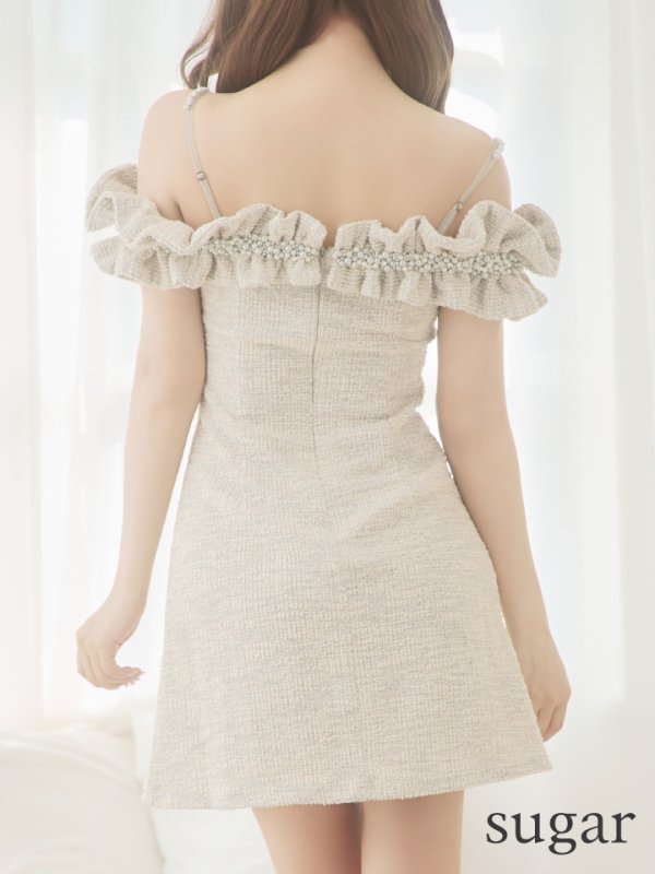 画像12: XSサイズあり【ANGEL R/エンジェルアール】ツイード/ ビジュー/ フリル/ オフショルダー/ フレア/ミニドレス/ キャバドレス[OF2]