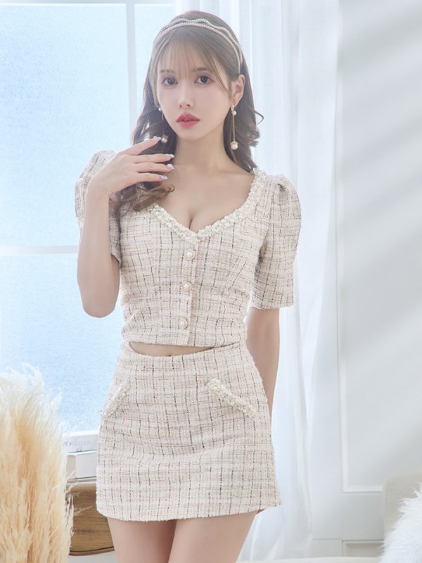 画像6: XSサイズあり【ANGEL R/エンジェルアール】デコルテパール/ ビジュー/ パフスリーブ/ セパレート/ マイクロミニ/ タイト/ミニドレス/ キャバドレス[OF2]