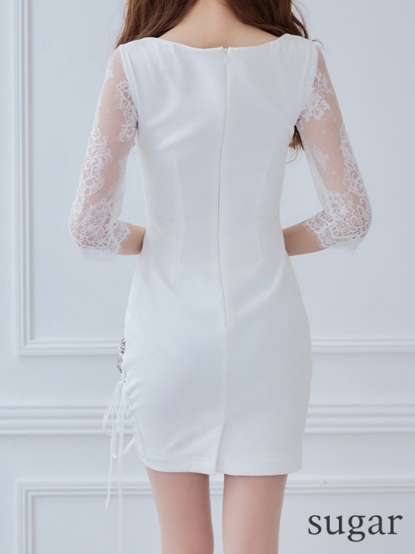 画像12: XSサイズあり【ANGEL R/エンジェルアール】バストレースアップ/ フラワーロングスリーブ/ 袖あり/ 長袖/ タイト/ ミニドレス/ キャバドレス[OF2]