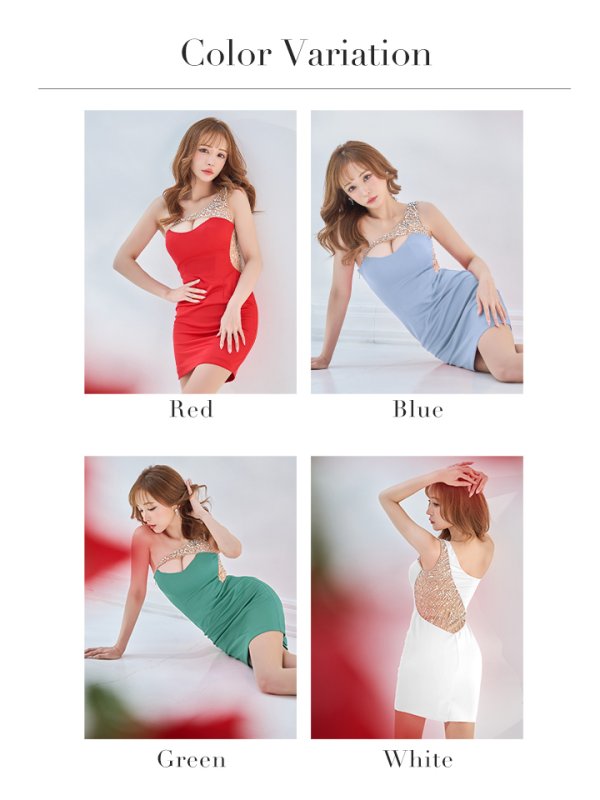 画像20: XSサイズあり【ANGEL R/エンジェルアール】ワンショルダー/ スパンコール/ パール/ ビジュー/ バストカット/ シアー/ タイト/ ミニドレス/ キャバドレス[OF2]