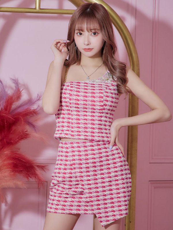 画像14: sugar限定☆ XSサイズあり【ANGEL R/エンジェルアール】アシンメトリーショルダー/ チェック/ セパレート/ マイクロミニ/ セットアップ/ タイト/ ミニドレス/ キャバドレス[OF2]