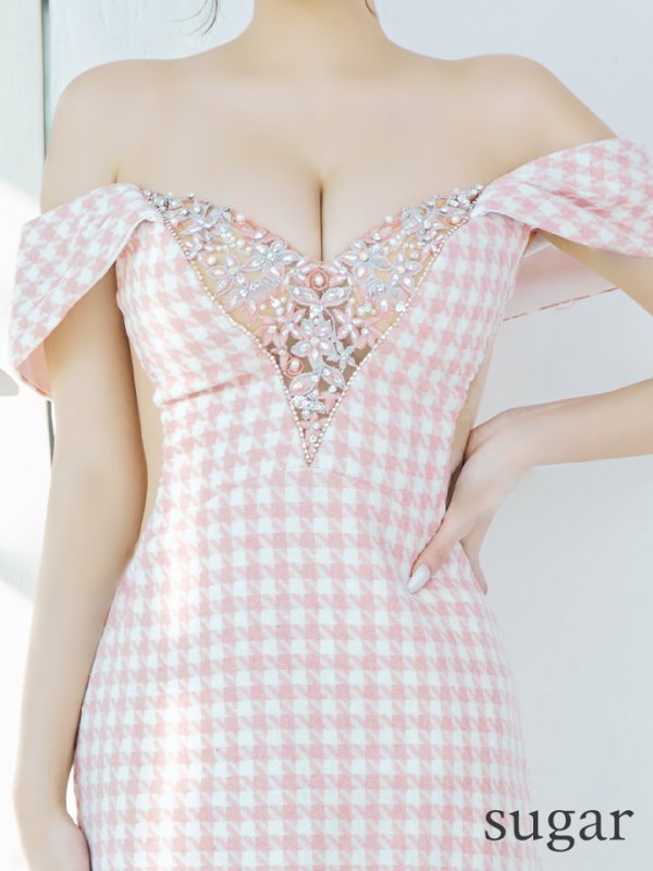 画像10: sugarコラボ商品☆XSサイズあり【ANGEL R/エンジェルアール】オフショルダー/ 千鳥柄/ ツイード/ バストフラワーパールビジュー/ タイト/ ミニドレス/ キャバドレス[OF2]