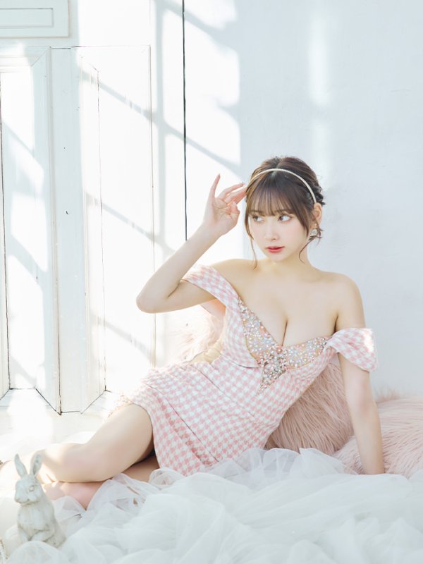 画像2: sugarコラボ商品☆XSサイズあり【ANGEL R/エンジェルアール】オフショルダー/ 千鳥柄/ ツイード/ バストフラワーパールビジュー/ タイト/ ミニドレス/ キャバドレス[OF2]
