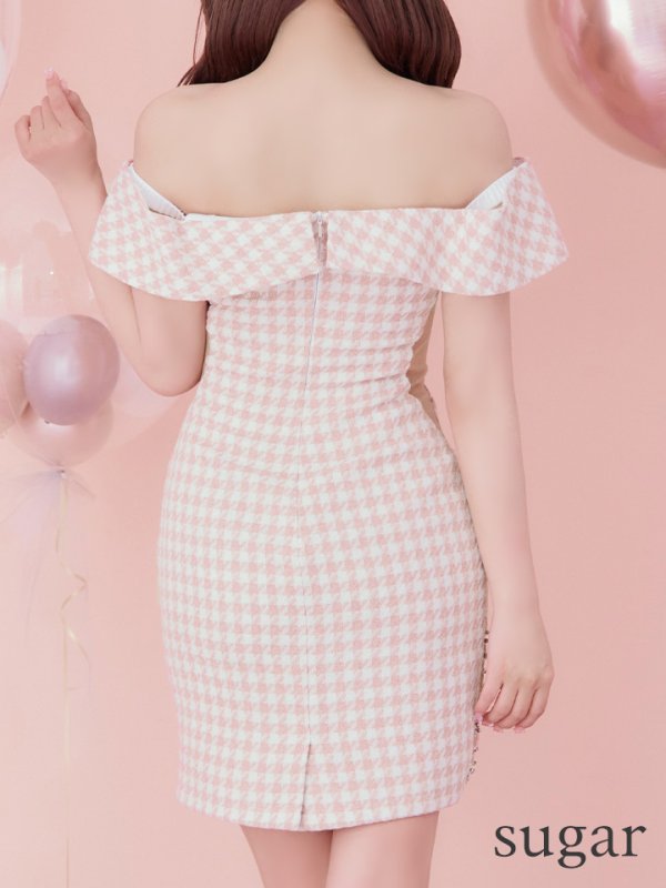 画像9: sugarコラボ商品☆XSサイズあり【ANGEL R/エンジェルアール】オフショルダー/ 千鳥柄/ ツイード/ バストフラワーパールビジュー/ タイト/ ミニドレス/ キャバドレス[OF2]
