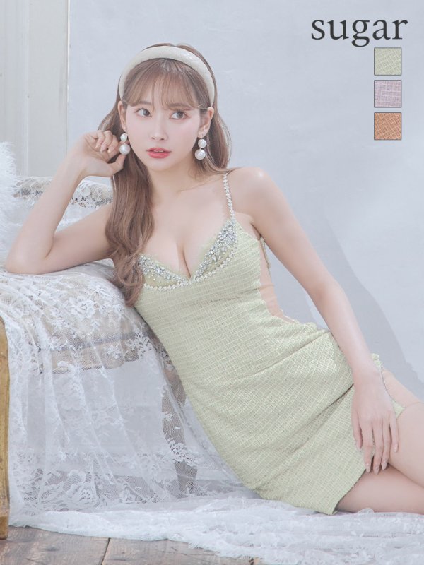 画像2: 再入荷！【ANGEL R/エンジェルアール】バストレース/ ショルダービジュー/ チェック/ ツイード/ タイト/ ミニドレス/ キャバドレス[OF2]