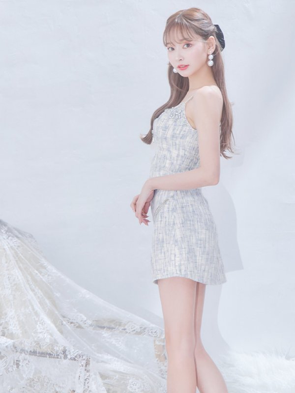 画像4: XSサイズあり【ANGEL R/エンジェルアール】フロントファスナー/ チェーン/ ツイード/ セパレート/ 台形スカート/ マイクロミニ/ セットアップ/ ミニドレス/ キャバドレス[OF2]