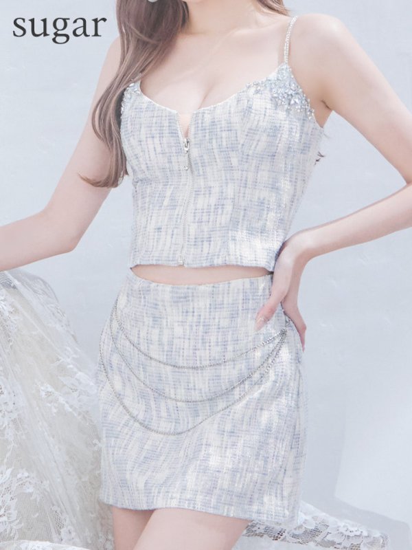 画像9: XSサイズあり【ANGEL R/エンジェルアール】フロントファスナー/ チェーン/ ツイード/ セパレート/ 台形スカート/ マイクロミニ/ セットアップ/ ミニドレス/ キャバドレス[OF2]