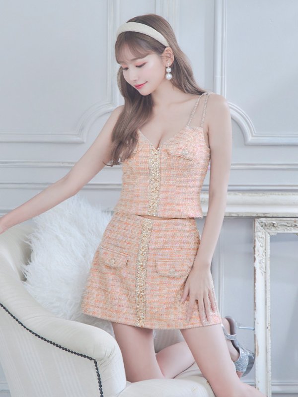 画像12: XSサイズあり【ANGEL R/エンジェルアール】スパンコールパールビジュー/ フラップボタン/ ツイード/ セパレート/ チェック/ マイクロミニ/ セットアップ/ ミニドレス/ キャバドレス[OF2]