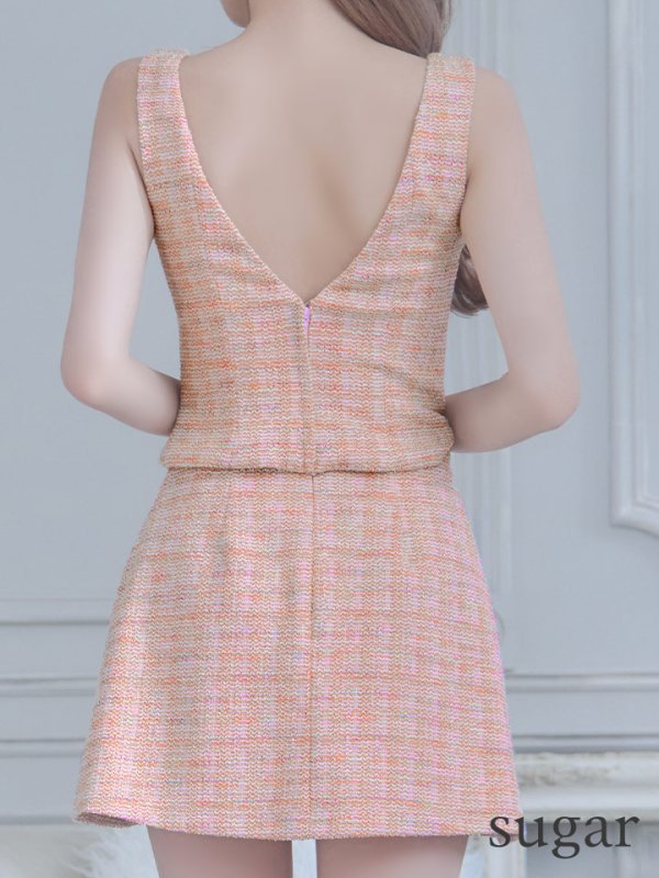 画像17: XSサイズあり【ANGEL R/エンジェルアール】スパンコールパールビジュー/ フラップボタン/ ツイード/ セパレート/ チェック/ マイクロミニ/ セットアップ/ ミニドレス/ キャバドレス[OF2]