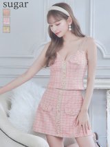 XSサイズあり【ANGEL R/エンジェルアール】スパンコールパールビジュー/ フラップボタン/ ツイード/ セパレート/ チェック/ マイクロミニ/ セットアップ/ ミニドレス/ キャバドレス[OF2]
