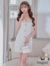 XSサイズあり【ANGEL R/エンジェルアール】チェックツイード/ バストパールビジュー/ フロントボタン/ フレア/ ミニドレス/ キャバドレス[OF2]