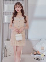 XSサイズあり【ANGEL R/エンジェルアール】チェックツイード/ バストパールビジュー/ フロントボタン/ フレア/ ミニドレス/ キャバドレス[OF2]
