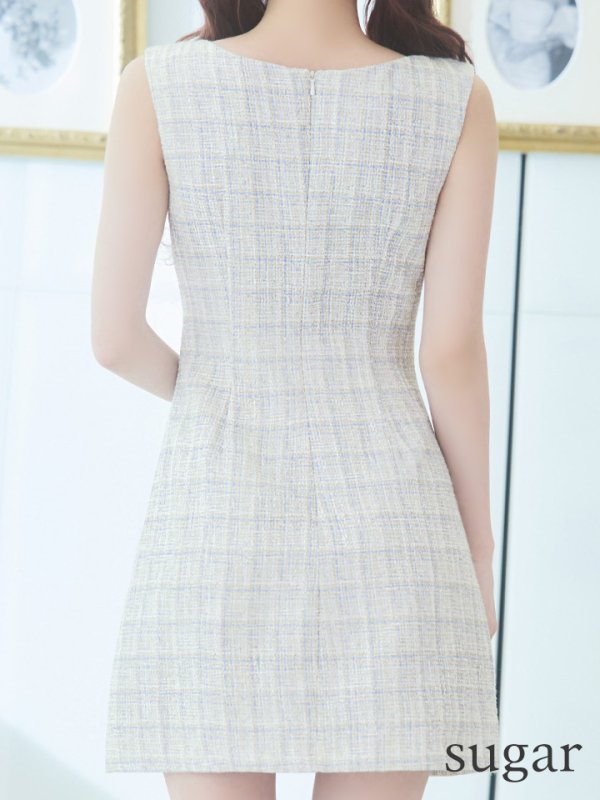 画像9: XSサイズあり【ANGEL R/エンジェルアール】チェックツイード/ バストパールビジュー/ フロントボタン/ フレア/ ミニドレス/ キャバドレス[OF2]