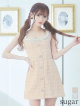 XSサイズあり【ANGEL R/エンジェルアール】チェックツイード/ バストパールビジュー/ フロントボタン/ フレア/ ミニドレス/ キャバドレス[OF2]