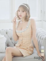 訳あり商品☆一部ビジュー取れ☆【ANGEL R/エンジェルアール】チェックツイード/ バストパールビジュー/ フロントボタン/ フレア/ ミニドレス/ キャバドレス[OF2]