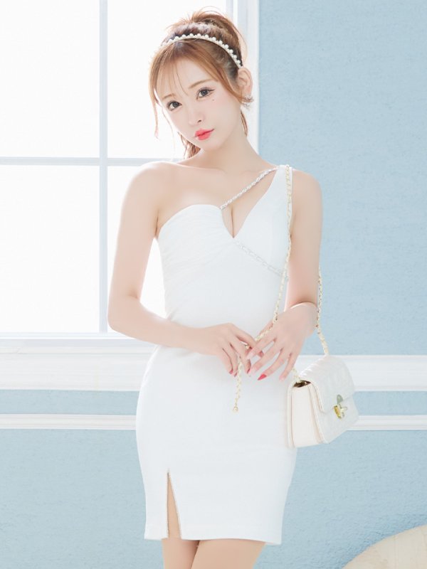 画像5: XSサイズあり【ANGEL R/エンジェルアール】アシンメトリー/ バストチェーン/ ギャザー/ ワンカラー/ タイト/ ワンショルダー/ ミニドレス/ キャバドレス[OF2]