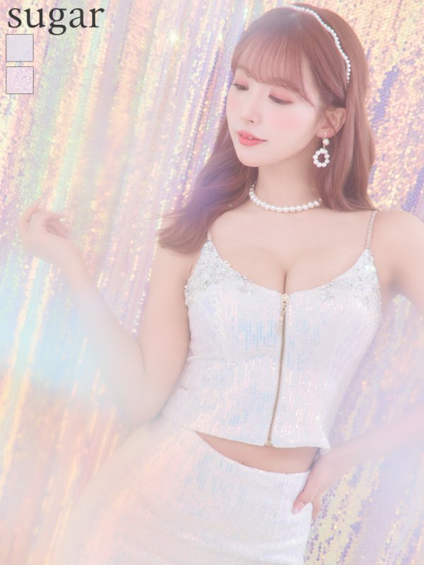 画像2: sugarコラボ商品☆XSサイズあり【ANGEL R/エンジェルアール】スパンコール/ フロントジップ/ キャミ/ タイト/ マイクロミニドレス/ キャバドレス[OF2]