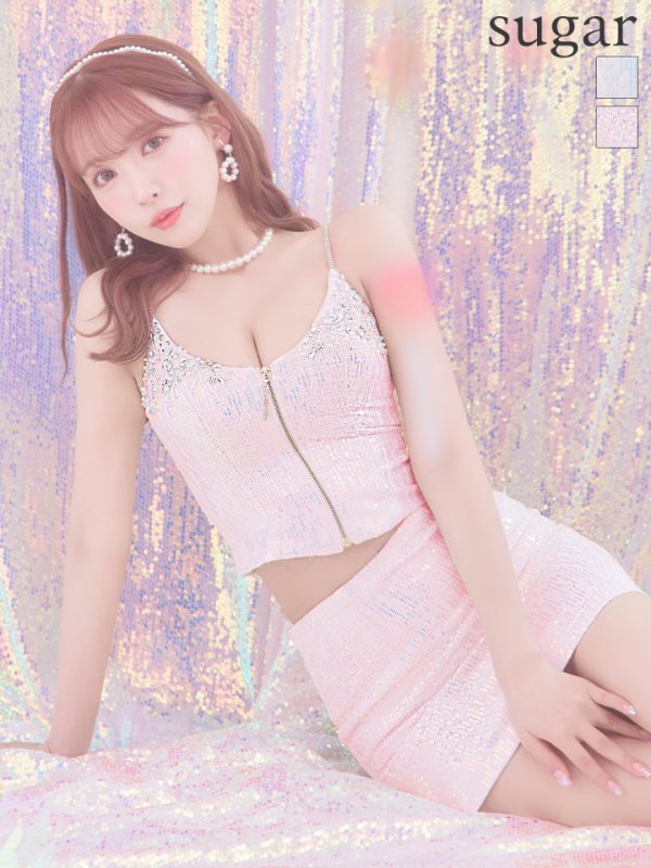画像1: sugarコラボ商品☆XSサイズあり【ANGEL R/エンジェルアール】スパンコール/ フロントジップ/ キャミ/ タイト/ マイクロミニドレス/ キャバドレス[OF2]