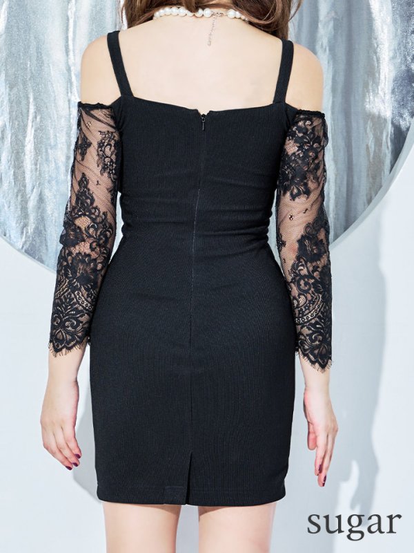 画像9: XSサイズあり【ANGEL R/エンジェルアール】オフショル/ ショルダーチェーン/ フロントジップ/ バストビジュー/ 七分袖/ 長袖/ 袖あり/ リブニット/ タイト/ ミニドレス/ キャバドレス[OF2]