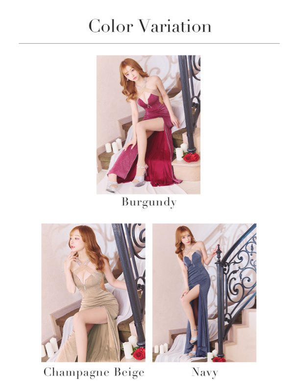 画像22: 【ANGEL R/エンジェルアール】デコルテクロスビジューファスナー/ アメスリ/ ラメ/ サイドスリット/ タイト/ ロングドレス/ キャバドレス long[OF2]