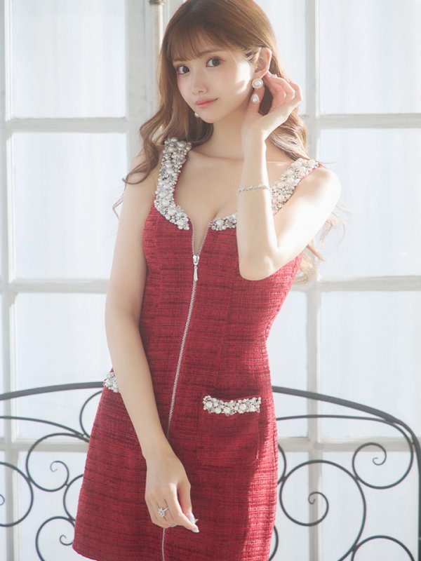 画像15: XSサイズあり【ANGEL R/エンジェルアール】ショルダーデコルテパール/ ビジューポケット/ ツイード/ ノースリーブ/ Aライン/ ミニドレス/ キャバドレス[OF2]