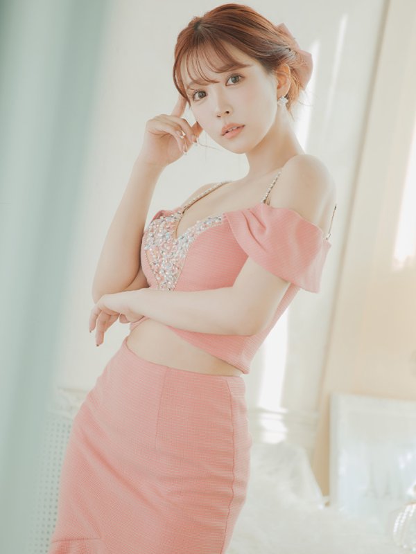 画像7: XSサイズあり【ANGEL R/エンジェルアール】バストフラワーレース/ ビジュー/ セパレート/ オフショル/ マーメイド/ ミディアムドレス/ キャバドレス[OF2]