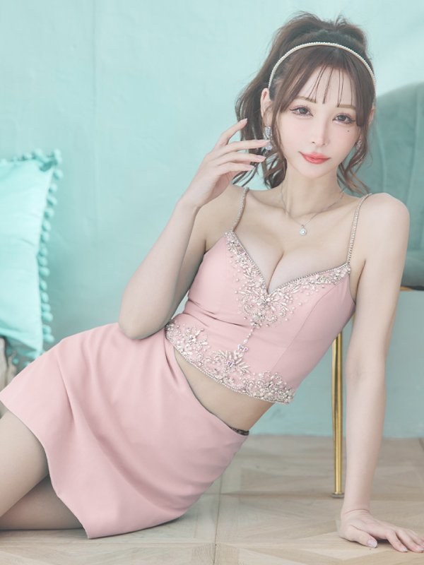 画像3: XSサイズあり【ANGEL R/エンジェルアール】アッパーフロントビジュー/ セパレート/ キャミソール/ セットアップ/ 台形スカート/ ミニドレス/ キャバドレス[OF2]