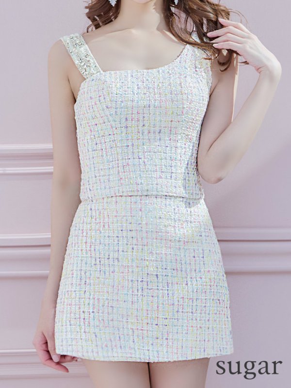 画像12: XSサイズあり☆背の低い方必見！【ANGEL R/エンジェルアール】ツイード/ ショルダービジュー/ ツーピース/ タイト/ マイクロミニドレス/ キャバドレス[OF2]