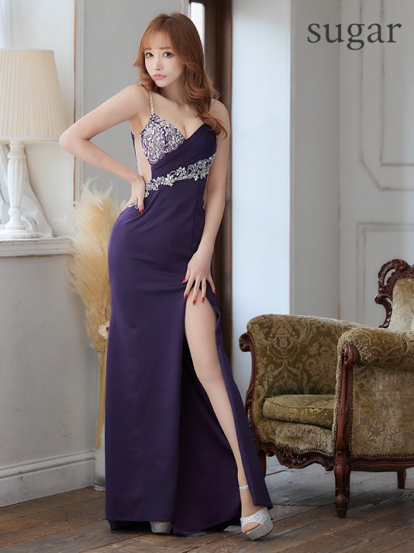 画像12: 【ANGEL R/エンジェルアール】バストスパンコール/ パールビジュー/ タッククロス/ キャミ/ タイト/ スリット/ ロングドレス/ キャバドレス long[OF2]