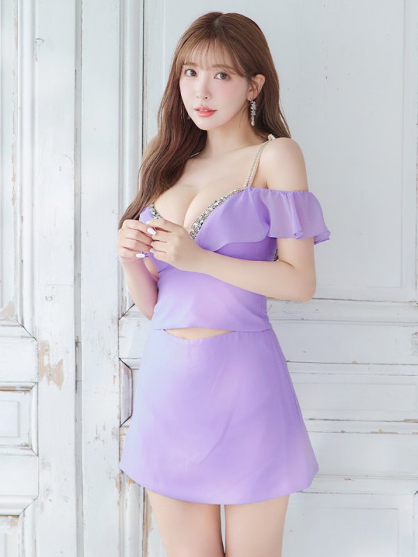 画像6: XSサイズあり【ANGEL R/エンジェルアール】バストビジュー/ シースルーレース/ オフショルダー/ セパレート/ タイト/ ミニドレス/ キャバドレス[OF2]