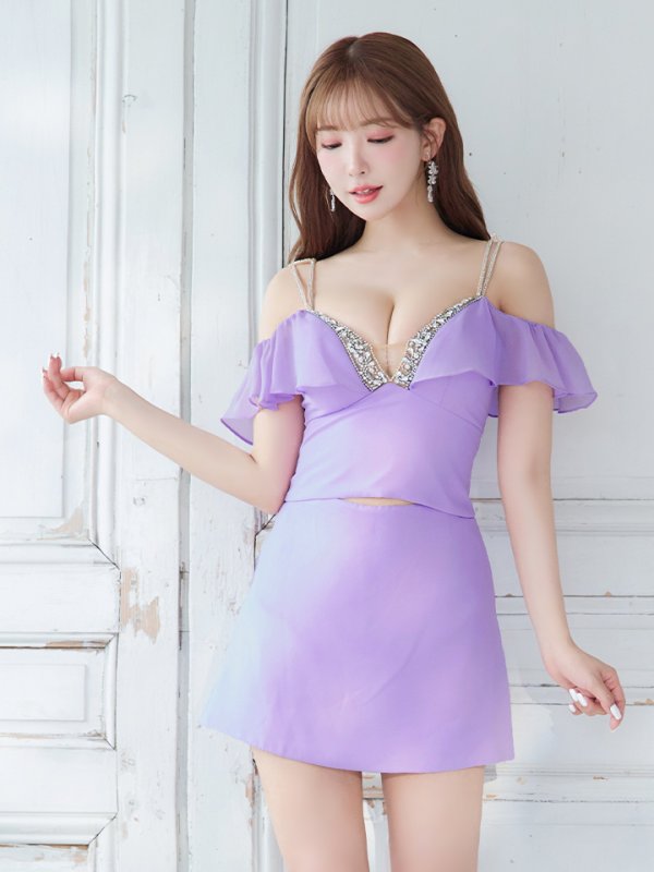 画像7: XSサイズあり【ANGEL R/エンジェルアール】バストビジュー/ シースルーレース/ オフショルダー/ セパレート/ タイト/ ミニドレス/ キャバドレス[OF2]