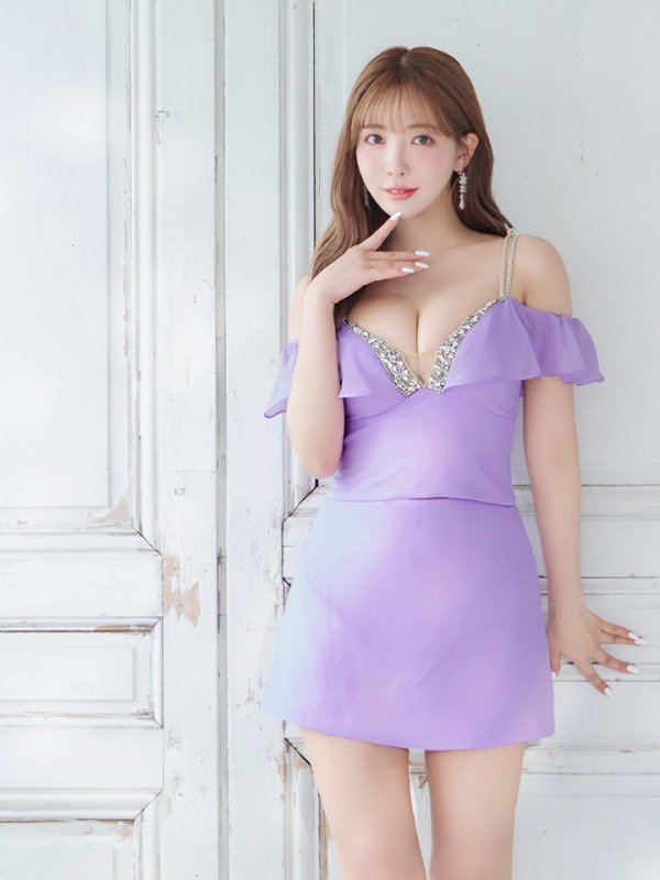 画像9: XSサイズあり【ANGEL R/エンジェルアール】バストビジュー/ シースルーレース/ オフショルダー/ セパレート/ タイト/ ミニドレス/ キャバドレス[OF2]