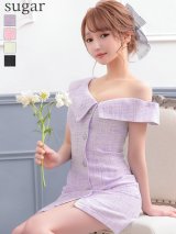 XSサイズあり【ANGEL R/エンジェルアール】ビックカラー/ ワンショルダー/ ツイード/ フレア/ ミニドレス/ キャバドレス[OF2]