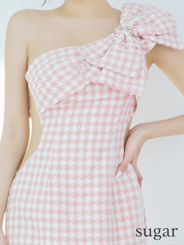画像27: sugarコラボ商品☆XSサイズあり【ANGEL R/エンジェルアール】ワンショルダー/ 千鳥柄/ ツイード/ ビッグリボンパールビジュー/ タイト/ ミニ/ キャバドレス[OF2]