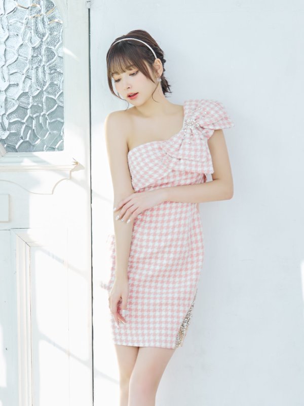 画像21: sugarコラボ商品☆XSサイズあり【ANGEL R/エンジェルアール】ワンショルダー/ 千鳥柄/ ツイード/ ビッグリボンパールビジュー/ タイト/ ミニ/ キャバドレス[OF2]