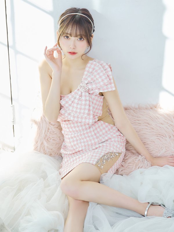 画像23: sugarコラボ商品☆XSサイズあり【ANGEL R/エンジェルアール】ワンショルダー/ 千鳥柄/ ツイード/ ビッグリボンパールビジュー/ タイト/ ミニ/ キャバドレス[OF2]