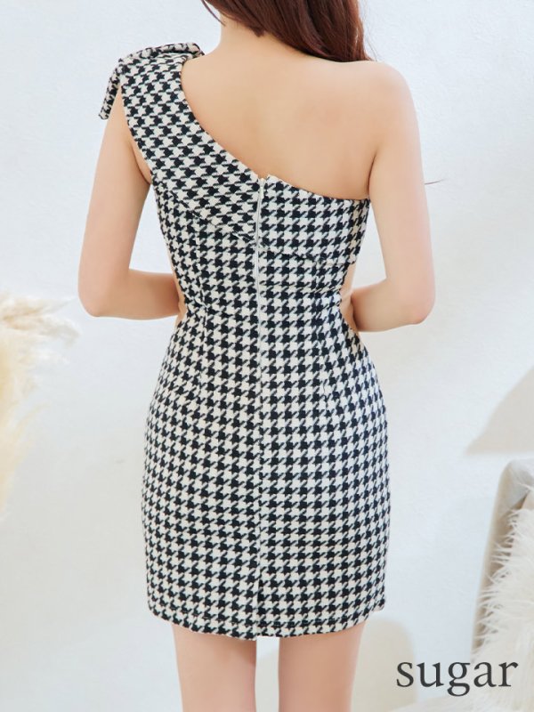 画像9: sugarコラボ商品☆XSサイズあり【ANGEL R/エンジェルアール】ワンショルダー/ 千鳥柄/ ツイード/ ビッグリボンパールビジュー/ タイト/ ミニ/ キャバドレス[OF2]