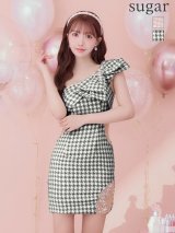 sugarコラボ商品☆XSサイズあり【ANGEL R/エンジェルアール】ワンショルダー/ 千鳥柄/ ツイード/ ビッグリボンパールビジュー/ タイト/ ミニ/ キャバドレス[OF2]