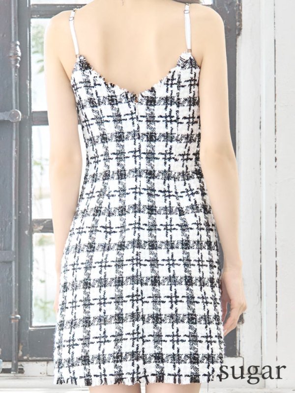 画像9: XSサイズあり【ANGEL R/エンジェルアール】チェックツイード/ ダブルデザイン/ ショルダーチェーン/ フレア/ ミニドレス/ キャバドレス[OF2]