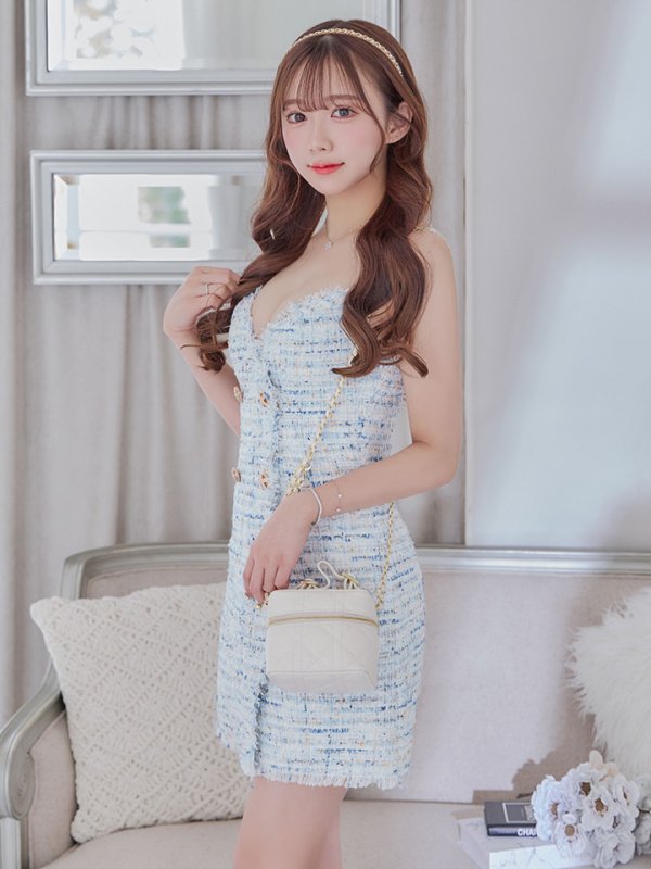 画像7: XSサイズあり【ANGEL R/エンジェルアール】チェックツイード/ ダブルデザイン/ ショルダーチェーン/ フレア/ ミニドレス/ キャバドレス[OF2]