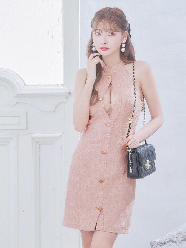 画像17: XSサイズあり【ANGEL R/エンジェルアール】ホルターネック/ バストカット/ ツイード/ タイト/ ミニドレス/ キャバドレス[OF2]