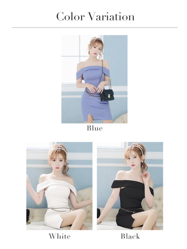 画像22: XSサイズあり【ANGEL R/エンジェルアール】オフショルダー/ チェーンテレコ/ リブニット/ スリットスカート/ タイト/ ミニドレス/ キャバドレス[OF2]