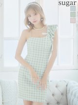 XSサイズあり【ANGEL R/エンジェルアール】アシンメトリー/ ショルダーギャザー/ チェック/ ツイード/ タイト/ ミニドレス/ キャバドレス[OF2]