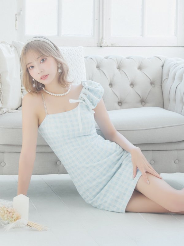 画像13: XSサイズあり【ANGEL R/エンジェルアール】アシンメトリー/ ショルダーギャザー/ チェック/ ツイード/ タイト/ ミニドレス/ キャバドレス[OF2]