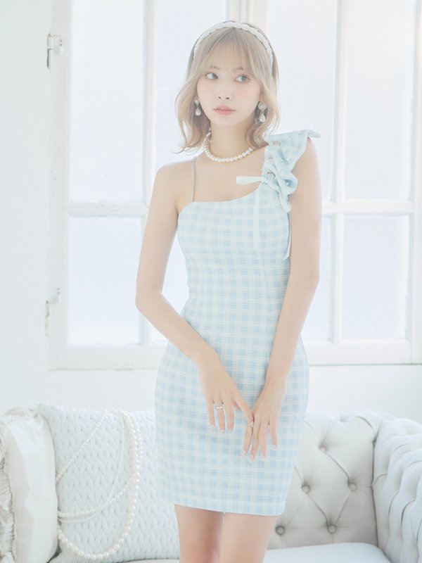 画像14: XSサイズあり【ANGEL R/エンジェルアール】アシンメトリー/ ショルダーギャザー/ チェック/ ツイード/ タイト/ ミニドレス/ キャバドレス[OF2]