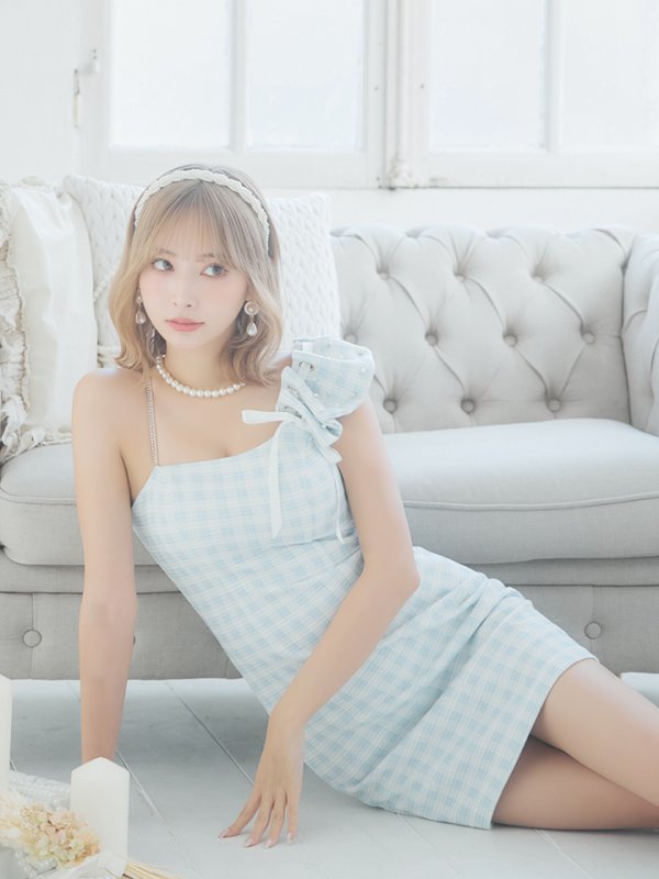 画像15: XSサイズあり【ANGEL R/エンジェルアール】アシンメトリー/ ショルダーギャザー/ チェック/ ツイード/ タイト/ ミニドレス/ キャバドレス[OF2]