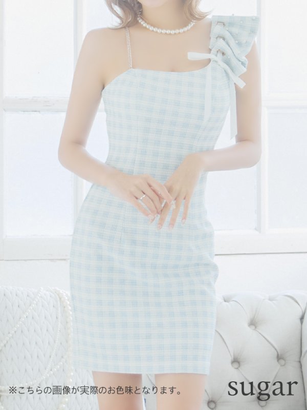 画像17: XSサイズあり【ANGEL R/エンジェルアール】アシンメトリー/ ショルダーギャザー/ チェック/ ツイード/ タイト/ ミニドレス/ キャバドレス[OF2]