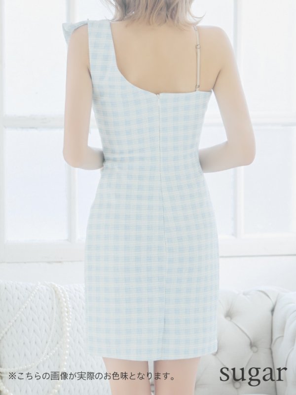 画像18: XSサイズあり【ANGEL R/エンジェルアール】アシンメトリー/ ショルダーギャザー/ チェック/ ツイード/ タイト/ ミニドレス/ キャバドレス[OF2]