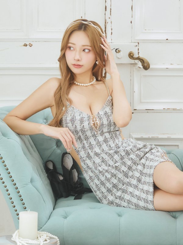 画像15: XSサイズあり【ANGEL R/エンジェルアール】バストダイヤビジュー/ ミックスチェック/ サイドシアー/ キャミソール/ タイト/ ミニドレス/ キャバドレス[OF2]