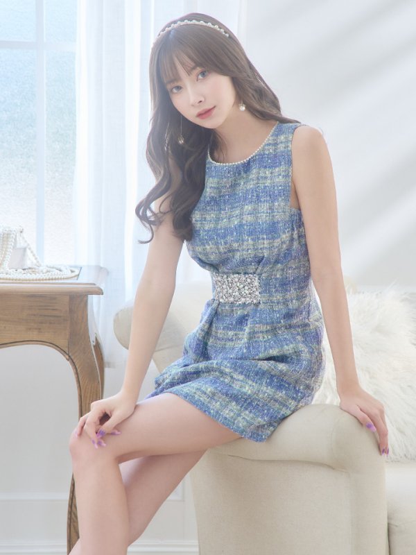 画像7: 【ANGEL R/エンジェルアール】ウエストタック/ ビジュー/ パール/ チェックツイード/ フレア/ ミニドレス/ キャバドレス[OF2]